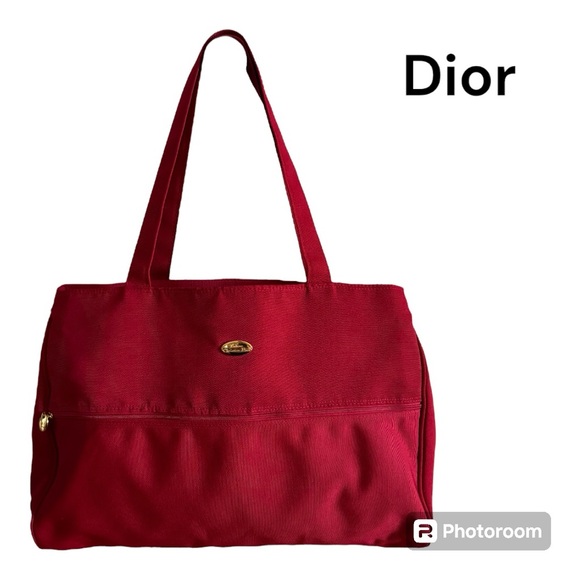 Christian Dior Red Canvas Large Tote Travel Handbag - Picture 1 of 11
